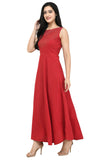 Oceanista Women's Crepe Embellished Partywear Red Maxi Dress