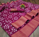 Unique Bandhej Cotton Saree With Zari Border