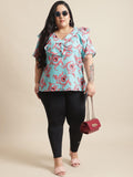 Flambeur Women's Plus Size Printed Half Sleeve Top