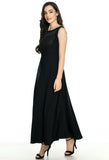 Oceanista Women's Crepe Embellished Partywear Black Maxi Dress