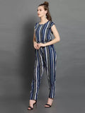 Darzi Women's Crepe Stripe Print Cap Sleeves Jumpsuit